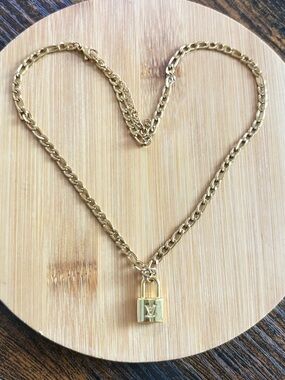LV Gold Padlock Charm Necklace with Chain